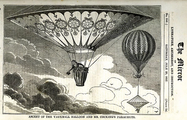 Ascent of the Vauxhall Balloon and Mr. Cocklings Paracute