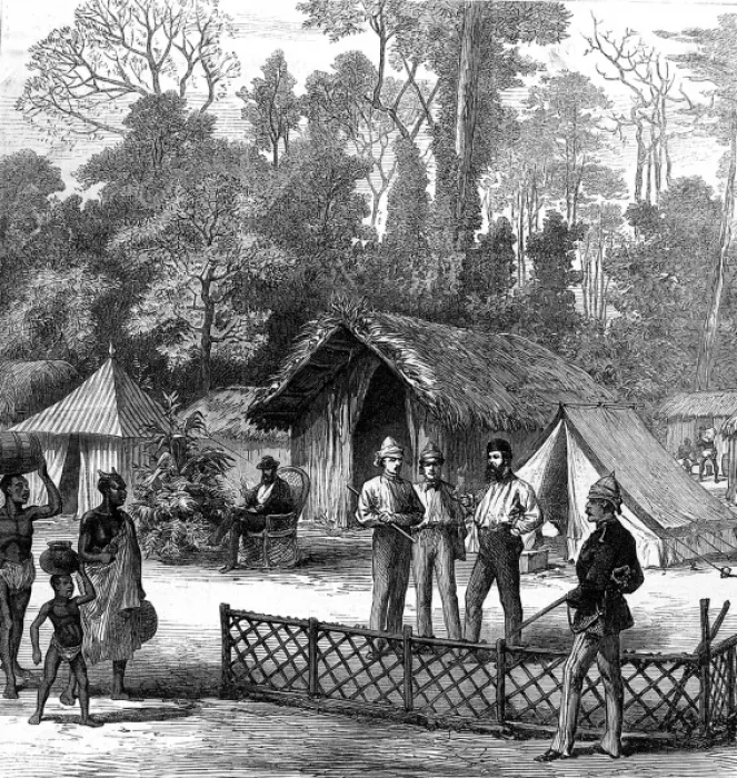 Framed Print : The Ashanti War (1873-74) - Correspondents Quarters at Prah Framed Print : The Ashanti War (1873-74) - Correspondents Quarters at Prah