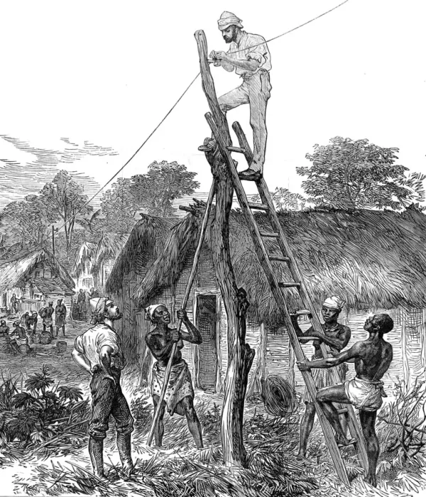 Framed Print : The Ashanti War (1873-74) - fixing telegraph wires Framed Print : The Ashanti War (1873-74) - fixing telegraph wires