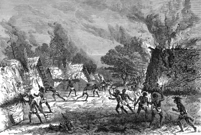 Framed Print : The Ashanti War (1873-74) - Setting fire to a village Framed Print : The Ashanti War (1873-74) - Setting fire to a village