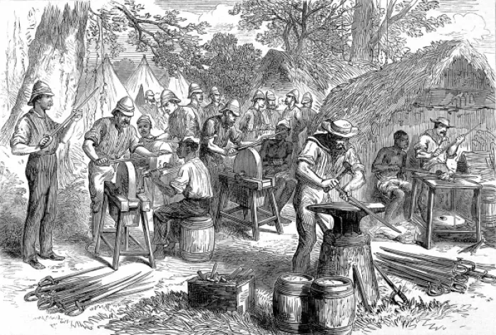 Framed Print : The Ashanti War (1873-74) - Sharpening cutlasses at Prahsu Framed Print : The Ashanti War (1873-74) - Sharpening cutlasses at Prahsu
