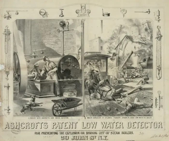 Framed Print : Ashcrofts patent low water detector for preventing the expl Framed Print : Ashcrofts patent low water detector for preventing the expl