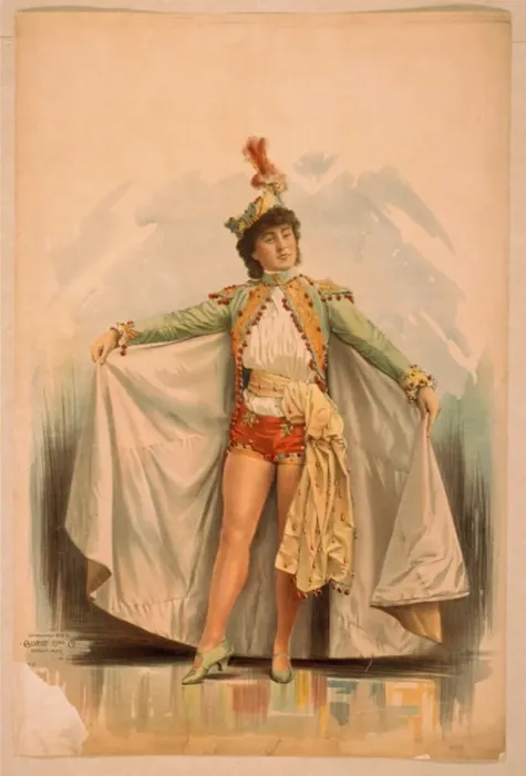 Framed Print : Asian woman in shorts, cape, and feathered hat Framed Print : Asian woman in shorts, cape, and feathered hat