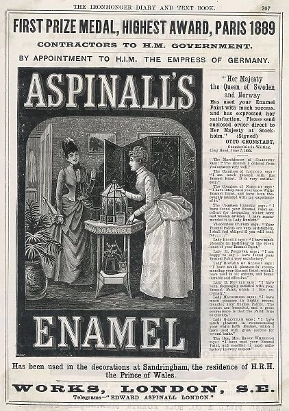 Aspinalls Enamel. An advertisement for Aspinall's Enamel, used by the Prince of Wales