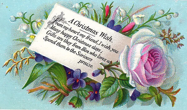 Assorted flowers on a Christmas card