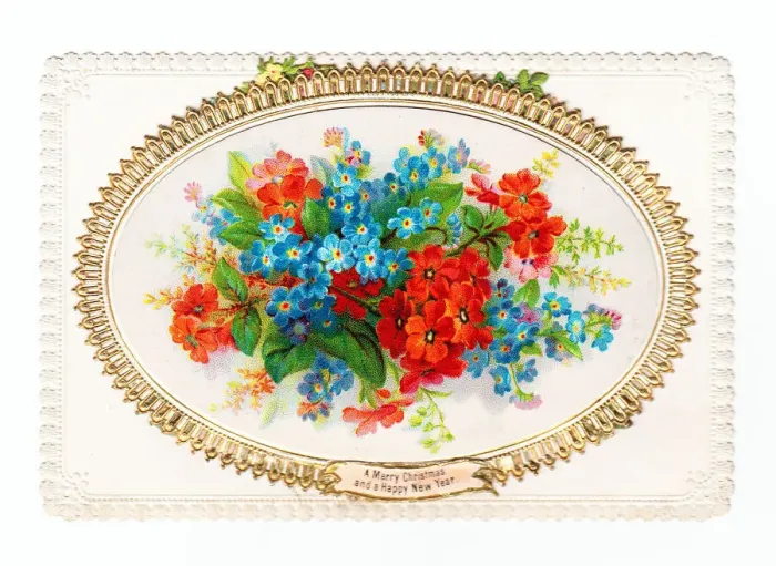 Framed Print : Assorted flowers on a Christmas and New Year card Framed Print : Assorted flowers on a Christmas and New Year card