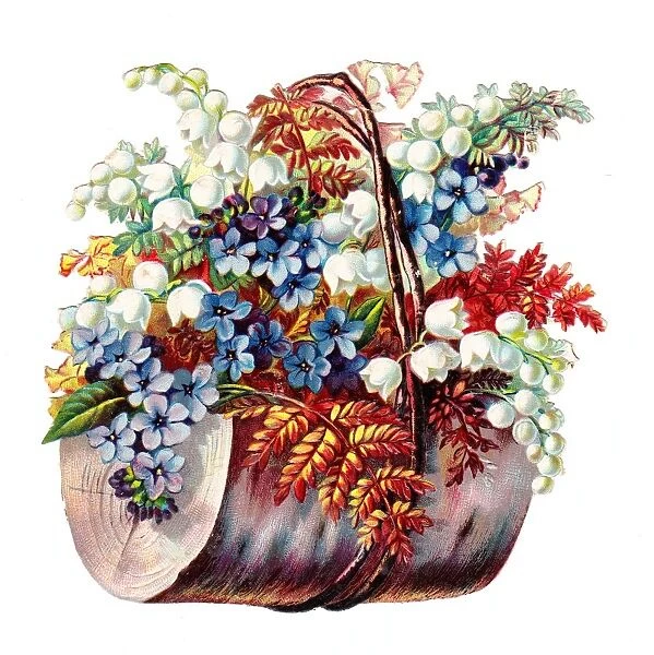 Assorted flowers with log on a Victorian scrap