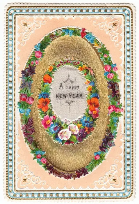 Framed Print : Assorted flowers on a New Year card Framed Print : Assorted flowers on a New Year card