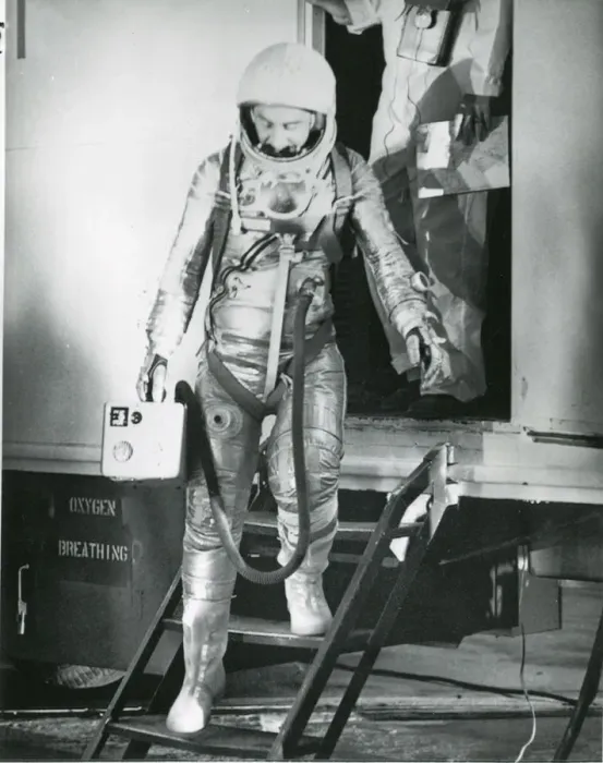 Framed Print : Astronaut Virgil ?Gus? Grissom steps down from the van ?