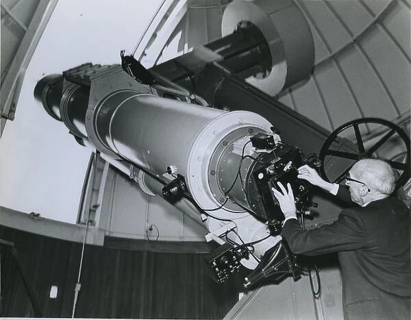 Astronomer and telescope, Herstmonceux Observatory