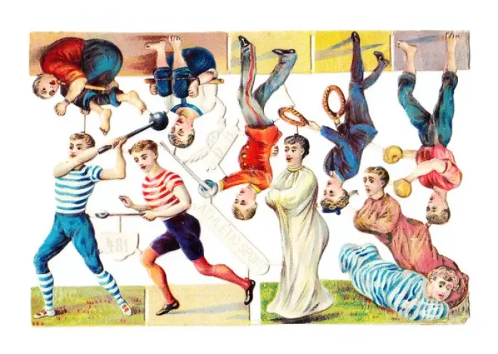 Framed Print : Athletes and sportsmen on a sheet of Victorian scraps Framed Print : Athletes and sportsmen on a sheet of Victorian scraps
