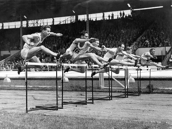 Athletics event with hurdles