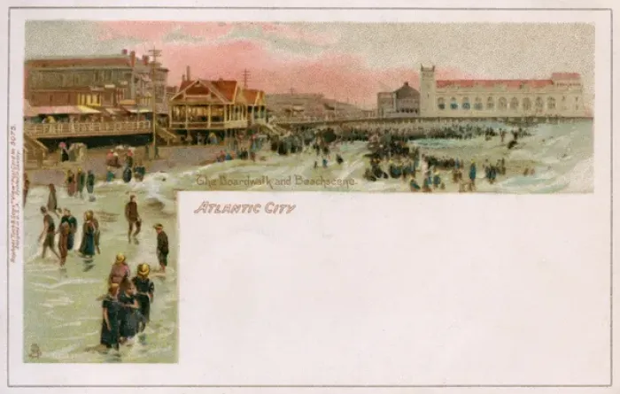 Framed Print : Atlantic City, USA - The Boardwalk and Beach Scene