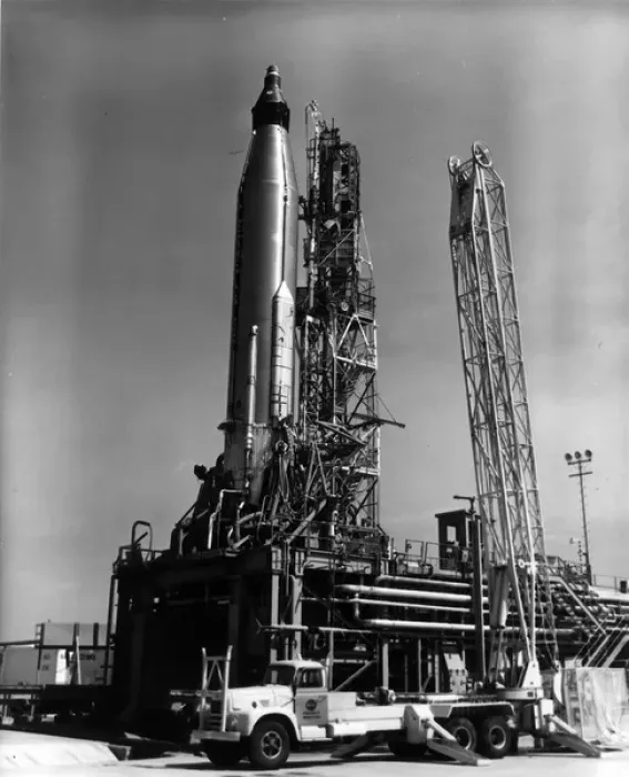 Framed Print : An Atlas D launch vehicle on Pad 14 Framed Print : An Atlas D launch vehicle on Pad 14