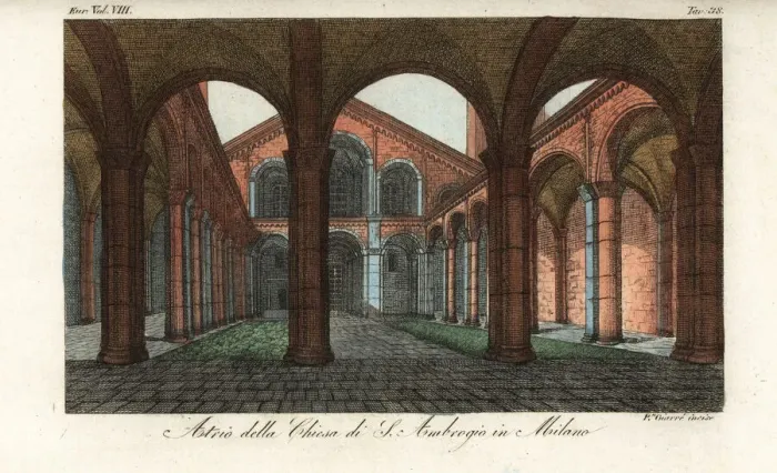 Framed Print : Atrium of the Basilica di Sant Ambrogio, Milan, 1800s Framed Print : Atrium of the Basilica di Sant Ambrogio, Milan, 1800s