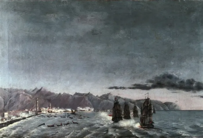 Framed Print : Attack from the English fleet led by the Admiral Framed Print : Attack from the English fleet led by the Admiral