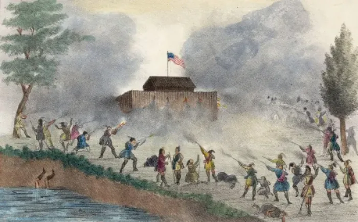 Framed Print : Attack of the Seminoles on the block house Framed Print : Attack of the Seminoles on the block house