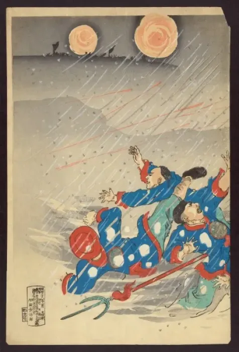 Framed Print : Attack in a snowstorm on the 100 Shaku Cliff in Weihaiwei Ba Framed Print : Attack in a snowstorm on the 100 Shaku Cliff in Weihaiwei Ba