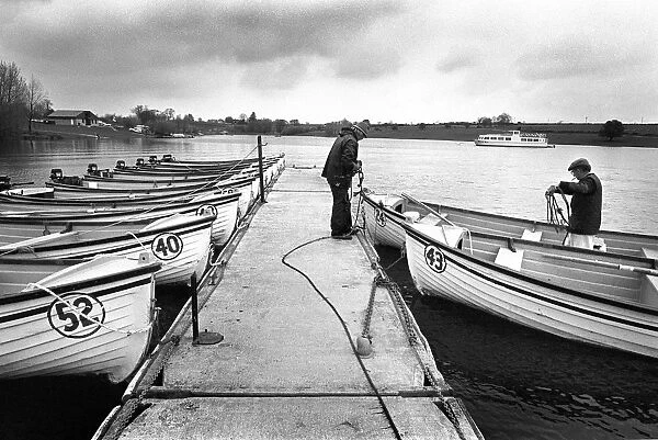 Attendants prepare hire boats on Rutland Water, Leics