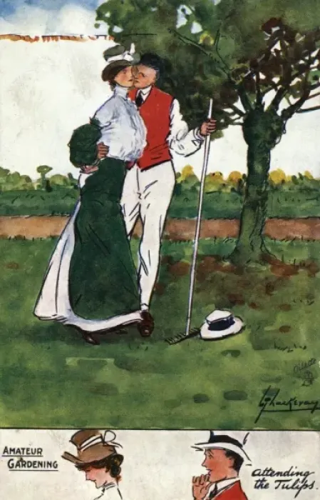 Framed Print : Attending the Tulips - Amorous Couple Gardening Framed Print : Attending the Tulips - Amorous Couple Gardening
