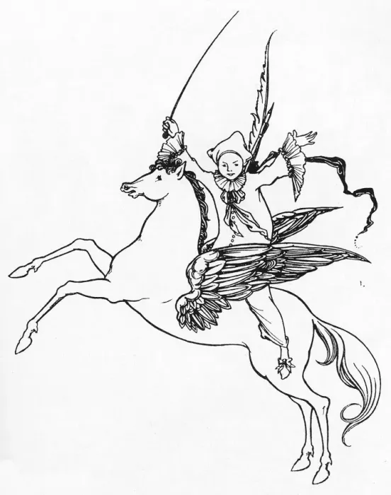 Framed Print : Puck riding on Pegasus. Artist: Aubrey Beardsley Date: 1894 Framed Print : Puck riding on Pegasus. Artist: Aubrey Beardsley Date: 1894