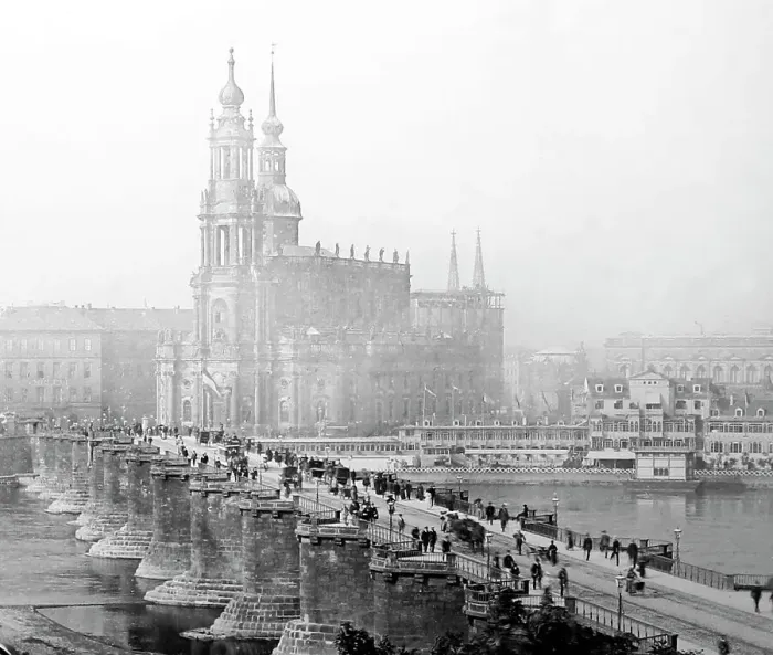 Framed Print : Augustus Bridge, Dresden, Germany, Victorian period Framed Print : Augustus Bridge, Dresden, Germany, Victorian period