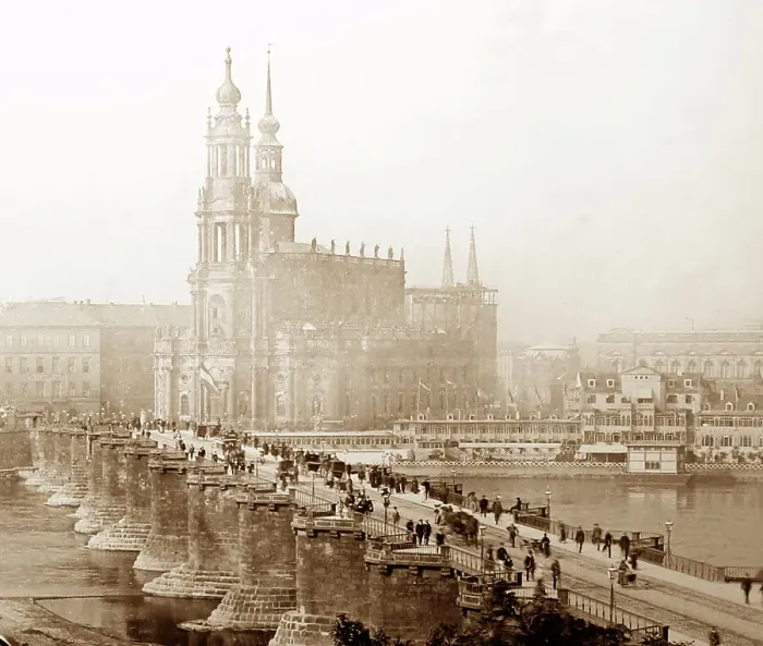 Framed Print : Augustus Bridge, Dresden, Germany, Victorian period Framed Print : Augustus Bridge, Dresden, Germany, Victorian period