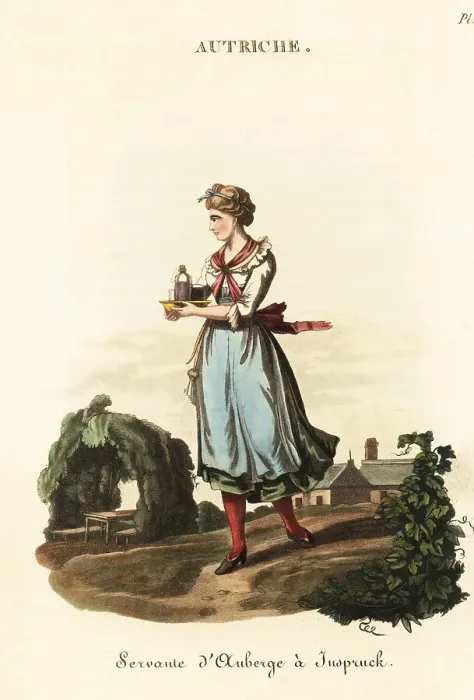 Framed Print : Austrain waitress at an inn in Innsbruck, Tyrol, 18th century Framed Print : Austrain waitress at an inn in Innsbruck, Tyrol, 18th century
