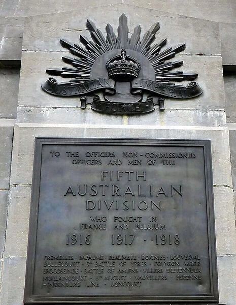 Australian 5th Division Memorial, plaque detail, Polygon Woo