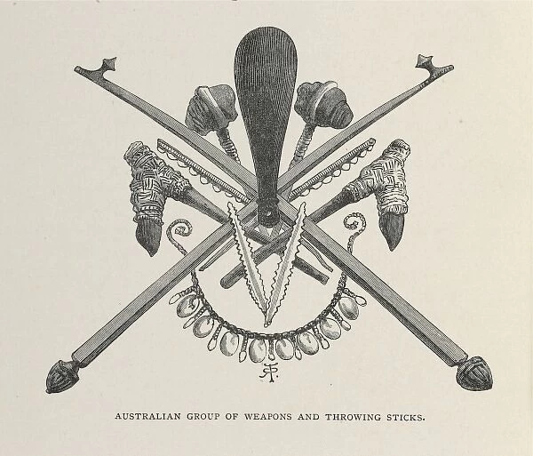 Australian group of weapons and throwing sticks illustrati