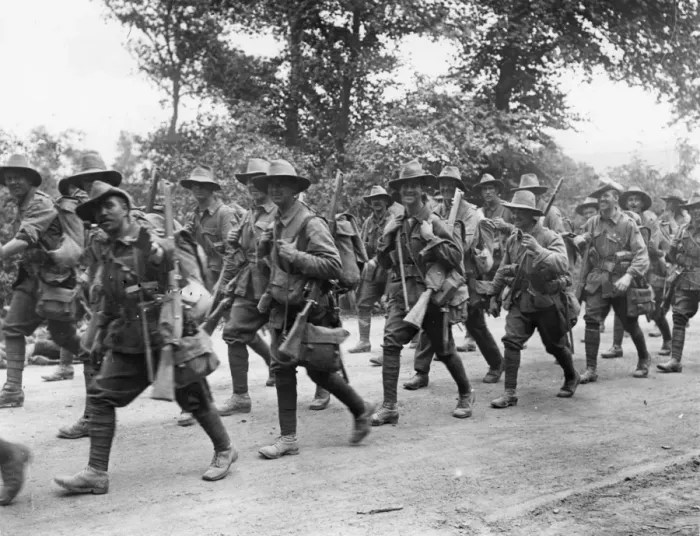 Framed Print : Australian troops marching near Amiens, France, WW1 Framed Print : Australian troops marching near Amiens, France, WW1