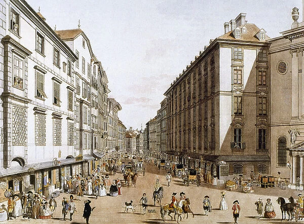 Austria. Vienna. Kohlmarkt Street. 1786. Engraving. Colored
