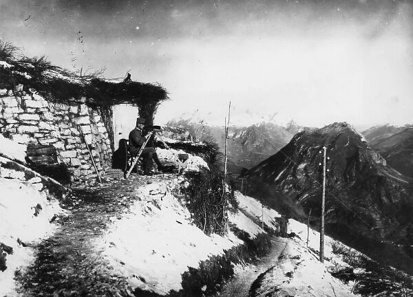 Austrian artillery observer in the Alps, WW1