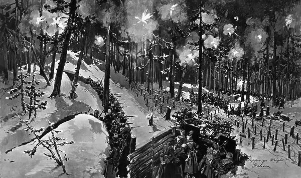 Austrian attack on Russian trenches, Carpathians, WW1
