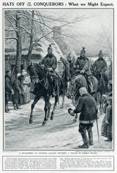 Framed Print : Austrian cavalry entering village in Russian Poland 1915 Framed Print : Austrian cavalry entering village in Russian Poland 1915