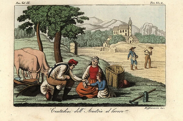 Austrian peasants at work in the fields, 18th century