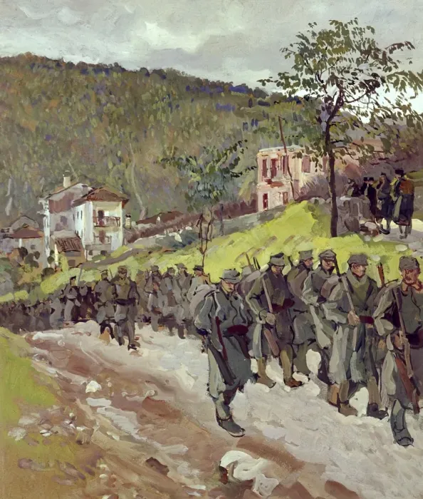 Framed Print : Austrian soldiers marching along a country road, WW1 Framed Print : Austrian soldiers marching along a country road, WW1