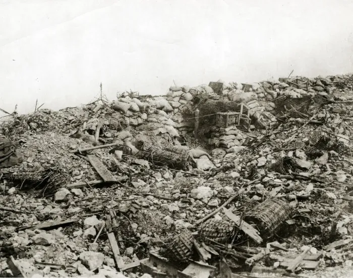 Framed Print : Austrian trenches destroyed by Allied action, WW1 Framed Print : Austrian trenches destroyed by Allied action, WW1