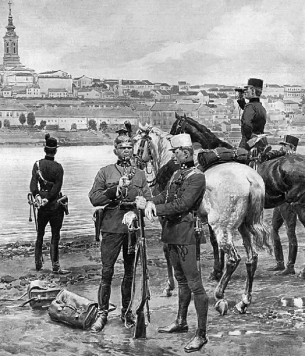 Framed Print : Austrian troops by the Danube Framed Print : Austrian troops by the Danube