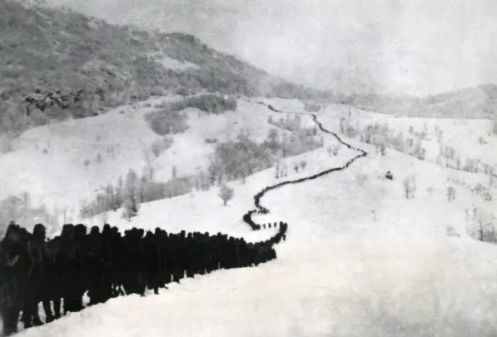Framed Print : Austrian troops in deep snow, Serbia, WW1 Framed Print : Austrian troops in deep snow, Serbia, WW1