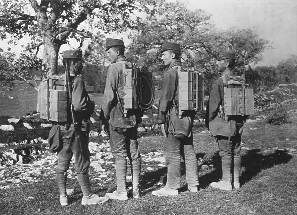 Austro-Hungarian soldiers carrying munitions, WW1