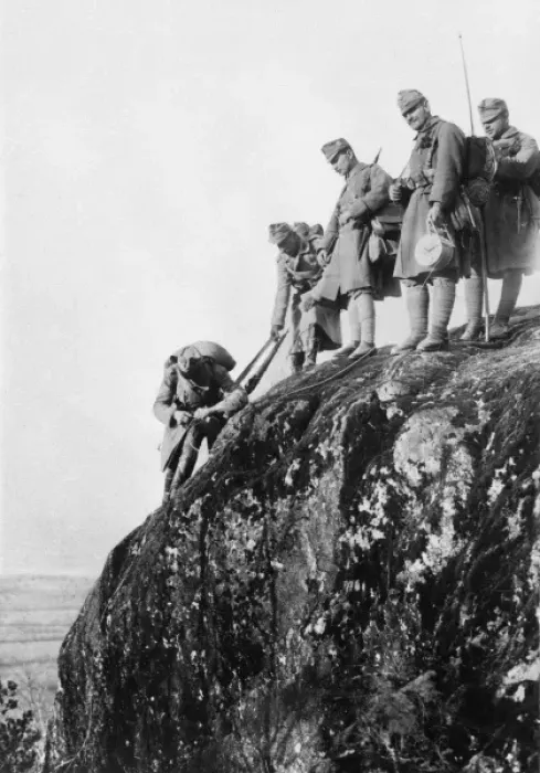 Framed Print : Austro-Hungarian soldiers on a hill, WW1 Framed Print : Austro-Hungarian soldiers on a hill, WW1