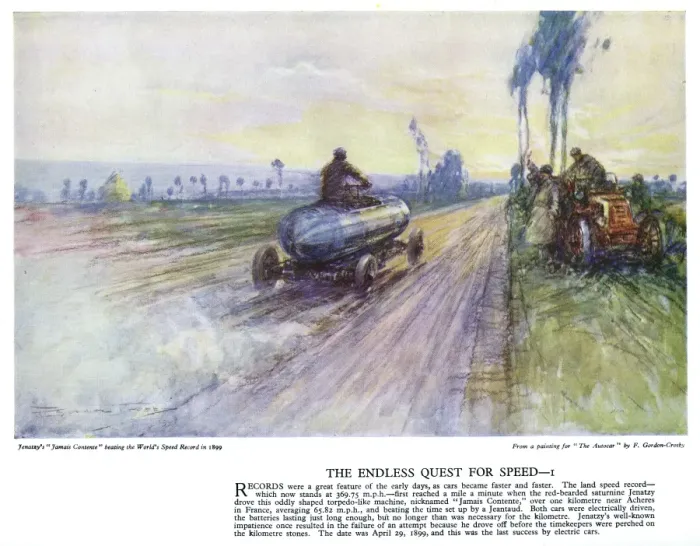 Framed Print : Autocar Poster -- Jenatzy beating speed record Framed Print : Autocar Poster -- Jenatzy beating speed record