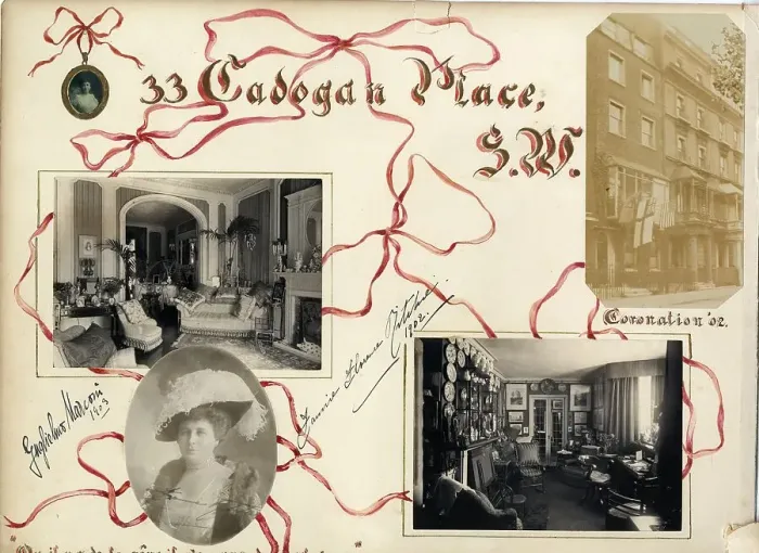 Framed Print : Autographs and photos on card, Cadogan Place, London SW1
