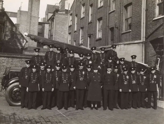 Framed Print : Auxiliary firefighters group photograph, WW2 Framed Print : Auxiliary firefighters group photograph, WW2