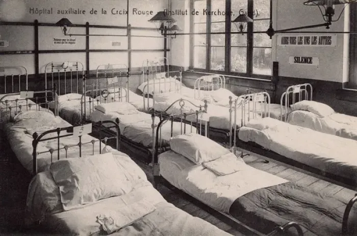 Framed Print : Auxiliary Red Cross hospital, Ghent, Belgium, WW1 Framed Print : Auxiliary Red Cross hospital, Ghent, Belgium, WW1