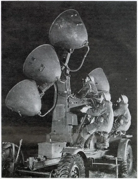 Framed Print : Auxiliary Territorial Service using search lights at night to spot on coming aircraft. Date: 1943 Framed Print : Auxiliary Territorial Service using search lights at night to spot on coming aircraft. Date: 1943