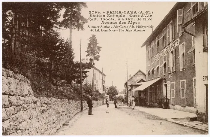 Framed Print : Avenue des Alpes, Peira Cava, Alpes Maritimes, South of France - a summer station, high altitude air cure, with the Grand Hotel on the right. Date: circa 1910 Framed Print : Avenue des Alpes, Peira Cava, Alpes Maritimes, South of France - a summer station, high altitude air cure, with the Grand Hotel on the right. Date: circa 1910