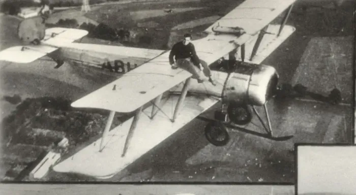 Framed Print : Avro 504K. Wing-Walking by Mr M N Hearn on an Avro 504K During a National Framed Print : Avro 504K. Wing-Walking by Mr M N Hearn on an Avro 504K During a National