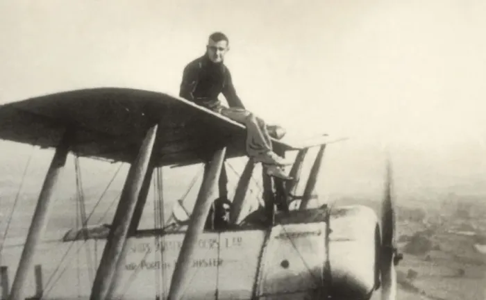 Framed Print : Avro 504K. Wing-Walking by Mr M N Hearn on an Avro 504K During a National Framed Print : Avro 504K. Wing-Walking by Mr M N Hearn on an Avro 504K During a National